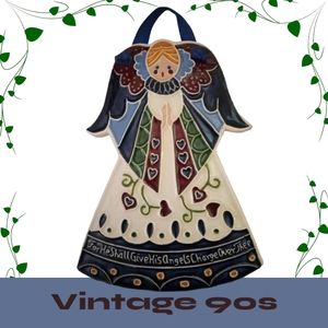 0002 Vintage 90s JoAnn Duban Ceramic Angel Wall Hanging Psalm 91:11